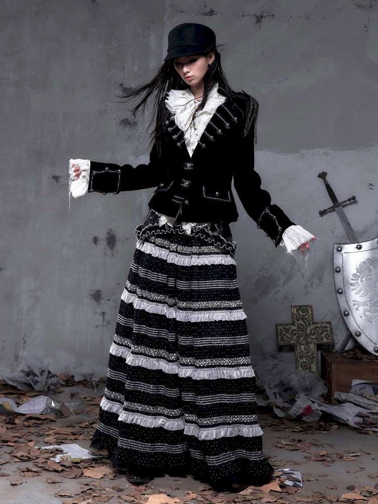 Patchwork Gathered A-Line Skirt【s0000014461】