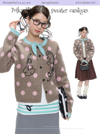 Contrasting Bow Polka Dot Sweater【s0000016382】