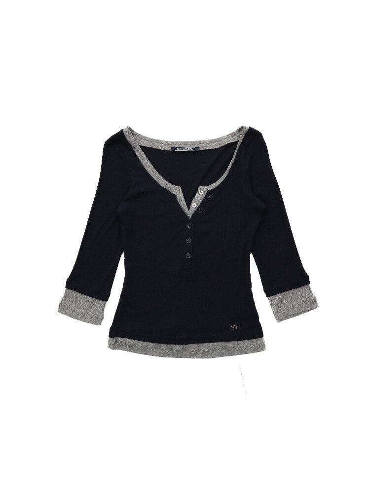 Two Piece Contrasting Henry Top【s0000016112】