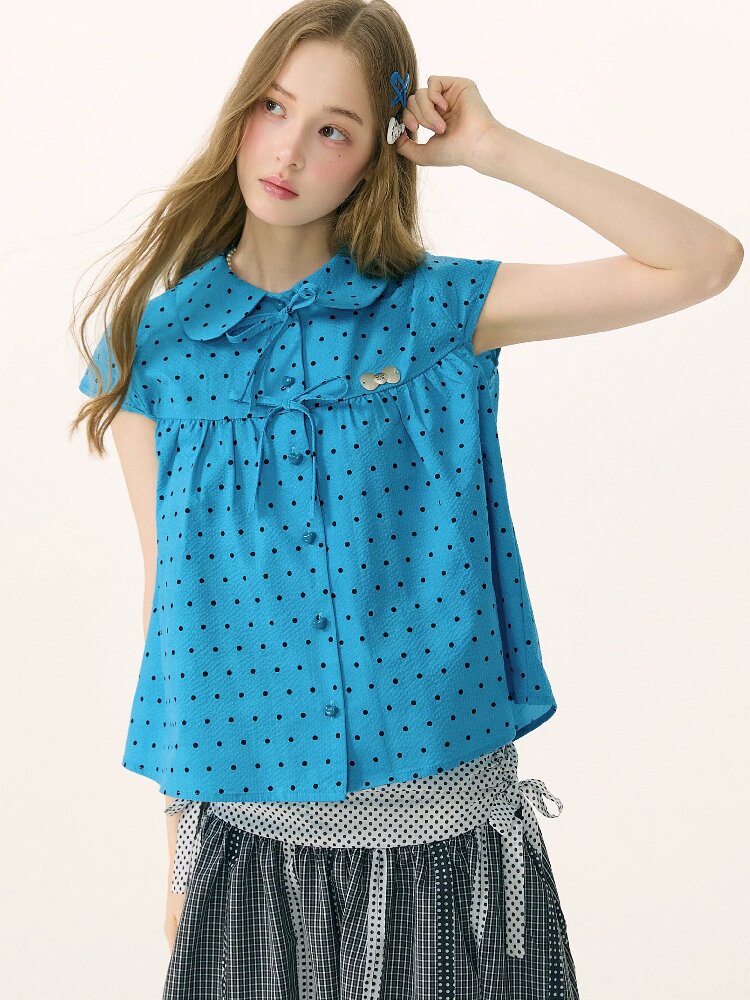 Doll Collar Bow Polka Dot Shirt【s0000016851】