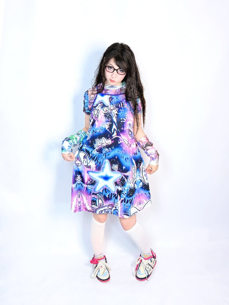 Y2K Graffiti Layered Slip Dress【s0000017708】