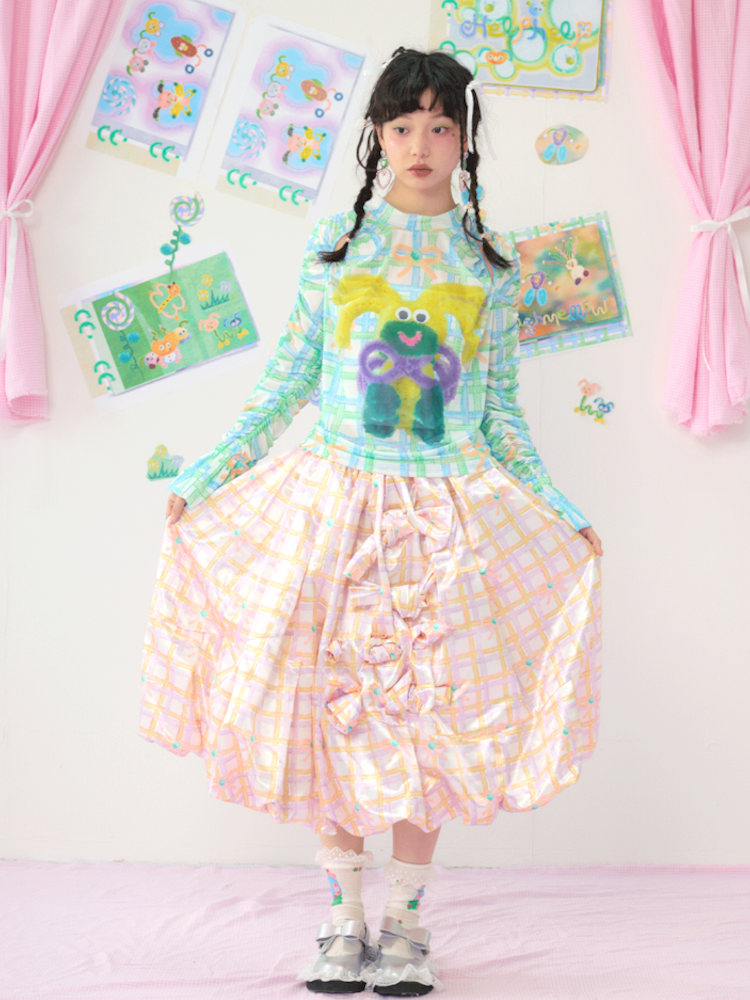 Colourful Printed Bow Large Silhouette Half Skirt【s0000009074】