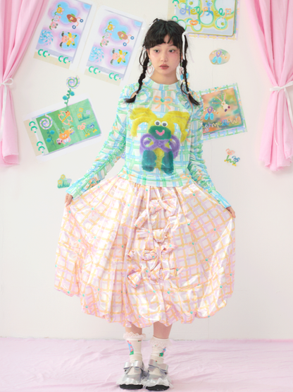 Colourful Printed Bow Large Silhouette Half Skirt【s0000009074】