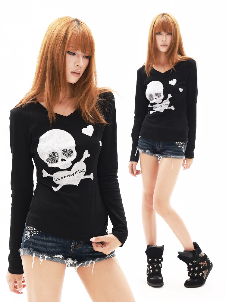 Silver Foil Positioning Rhinestone T-Shirt【s0000018316】
