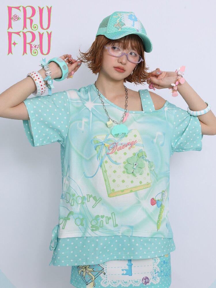 Lucky Clover Mint Shoulder T Shirt【s0000017454】