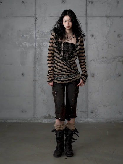 Two-Piece Set Striped Knit Top【s0000013953】