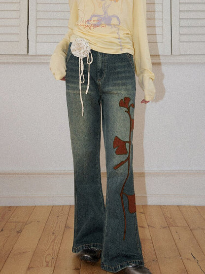 Ginkgo Embroidered Denim Bootcut【s0000016651】