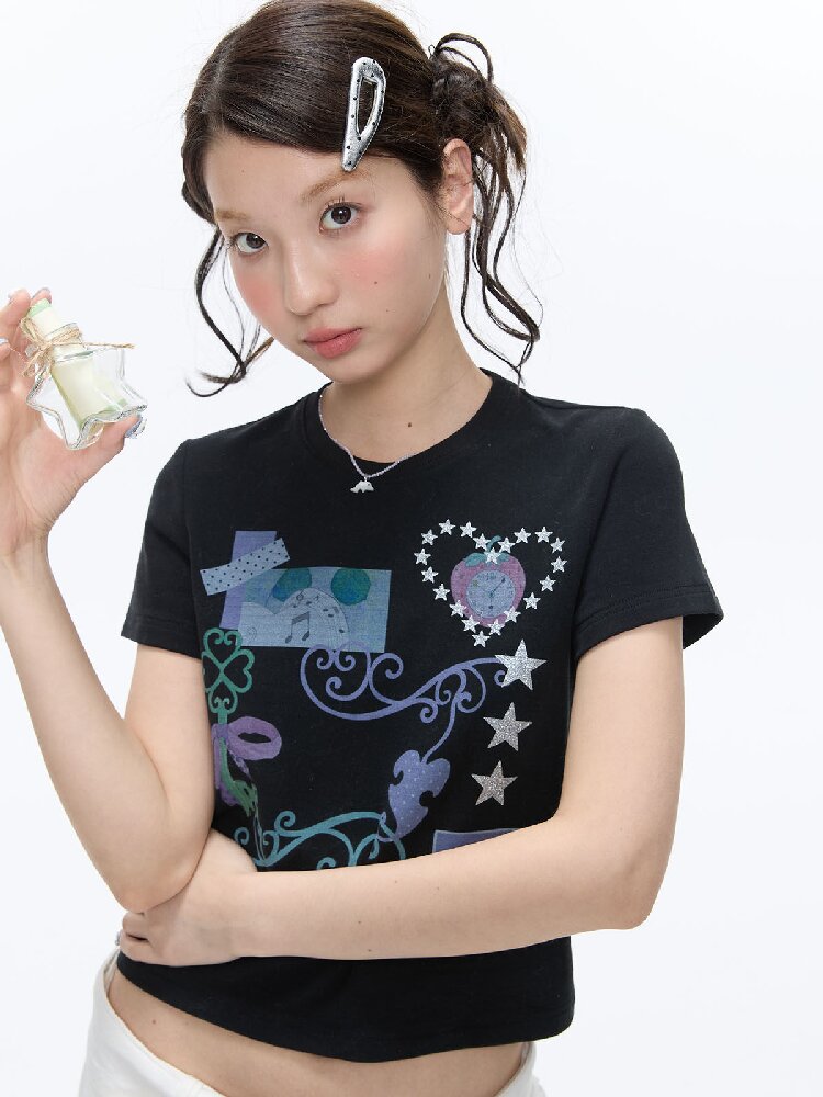 Two Color Vine Slim Short T-Shirt【s0000016407】