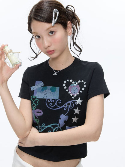 Two Color Vine Slim Short T-Shirt【s0000016407】