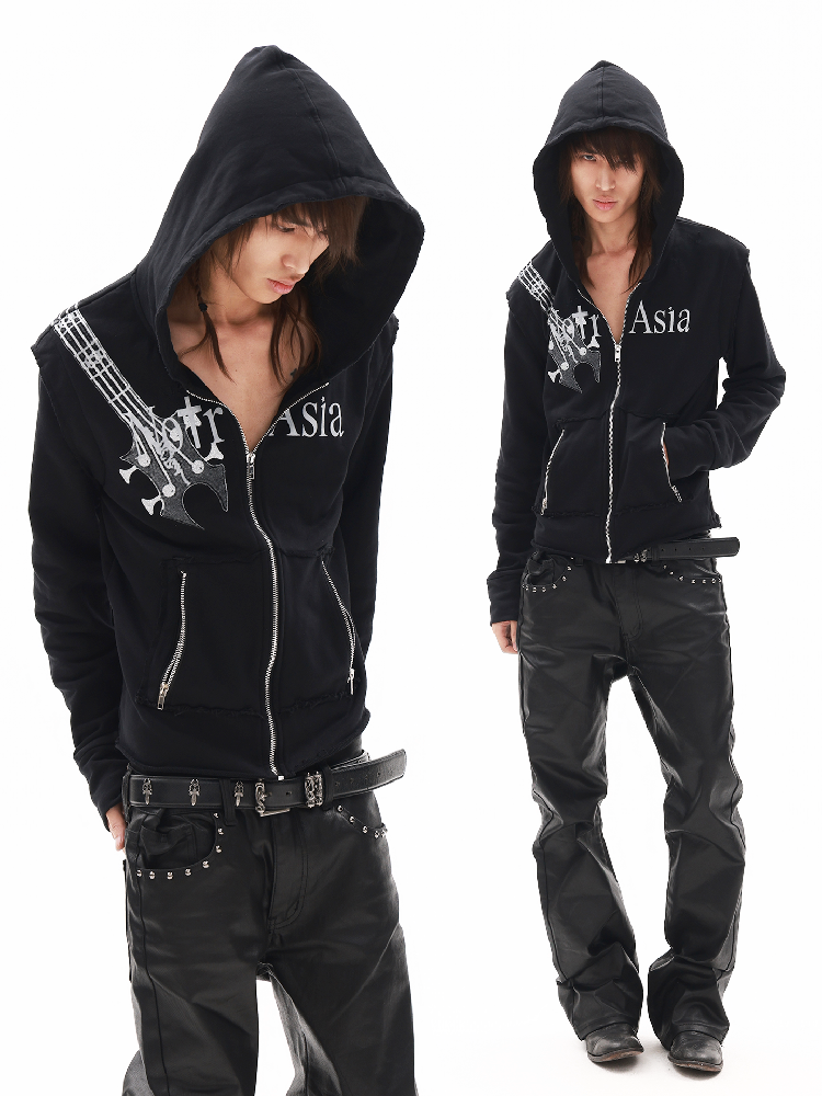 Silver Foil Dark Metallic Zip Hoodie【s0000018363】