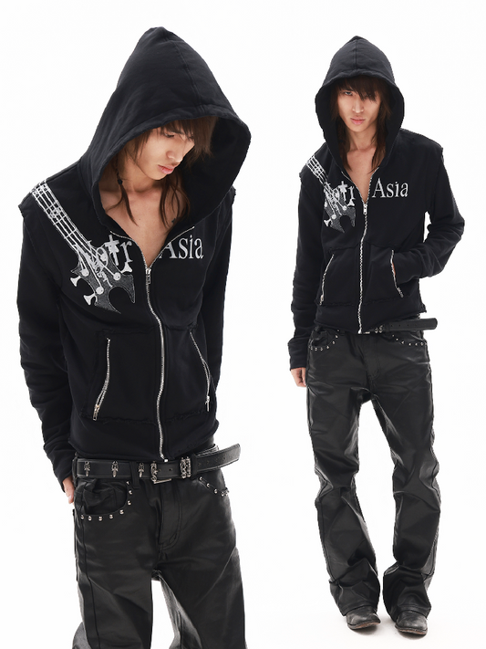 Silver Foil Dark Metallic Zip Hoodie【s0000018363】