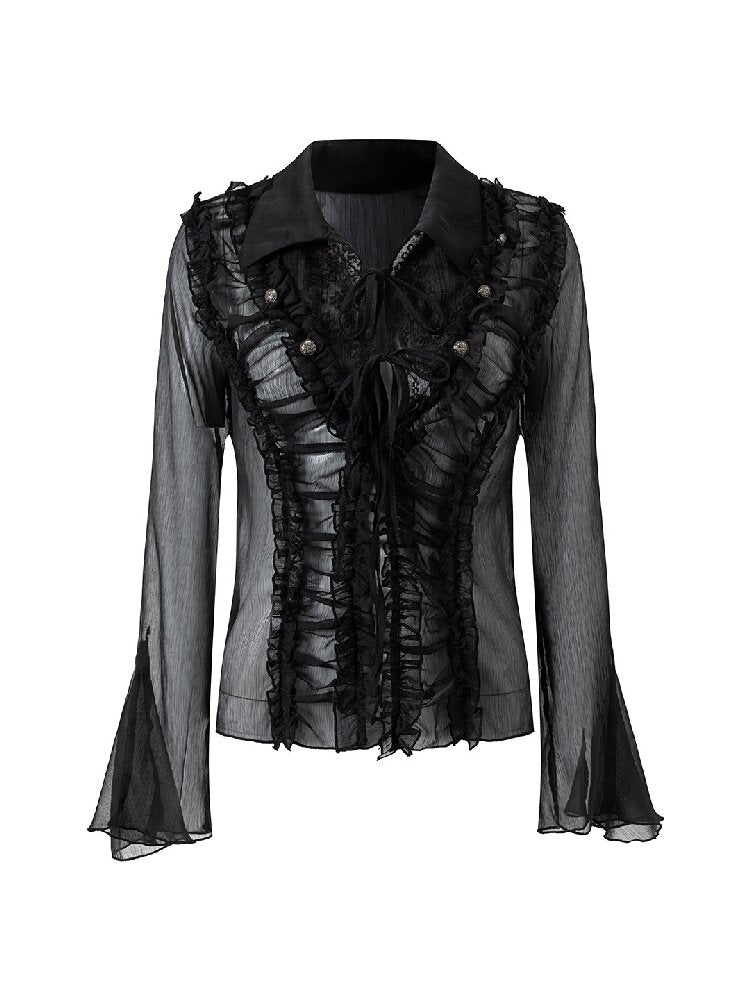 Sheer Chiffon Patchwork Lace Shirt【s0000017500】