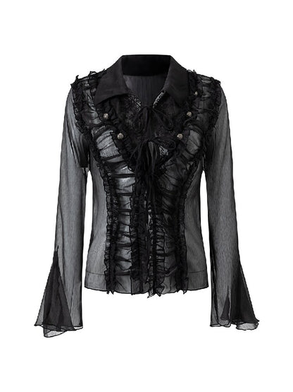 Sheer Chiffon Patchwork Lace Shirt【s0000017500】