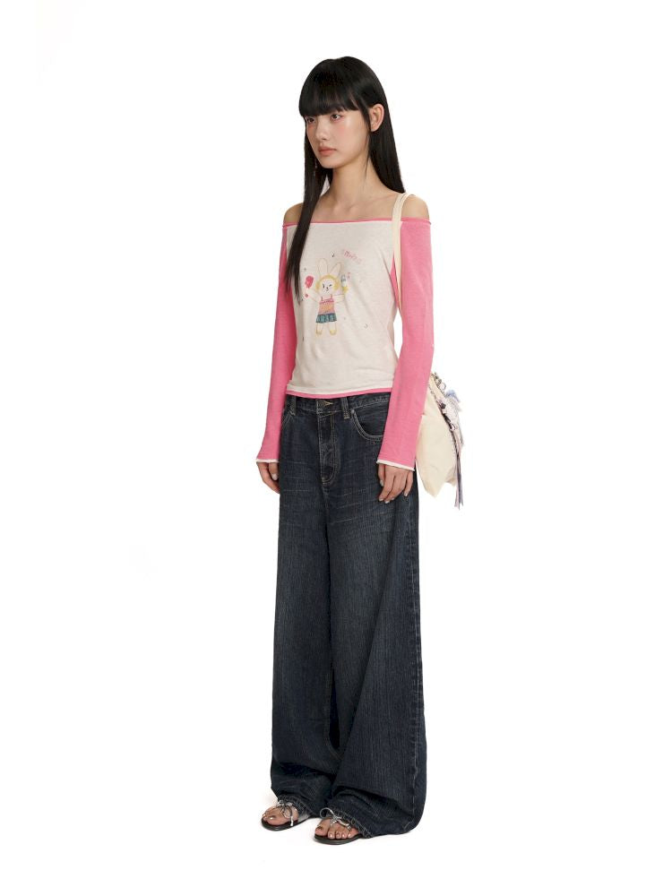 Straight leg sprayed horsehair denim pants【s0000012542】