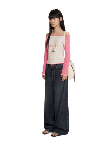 Straight leg sprayed horsehair denim pants【s0000012542】