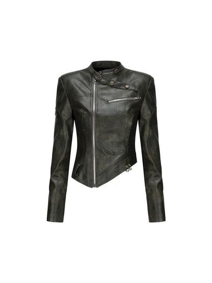 Side Zipper Leather Jacket [s0000006816]