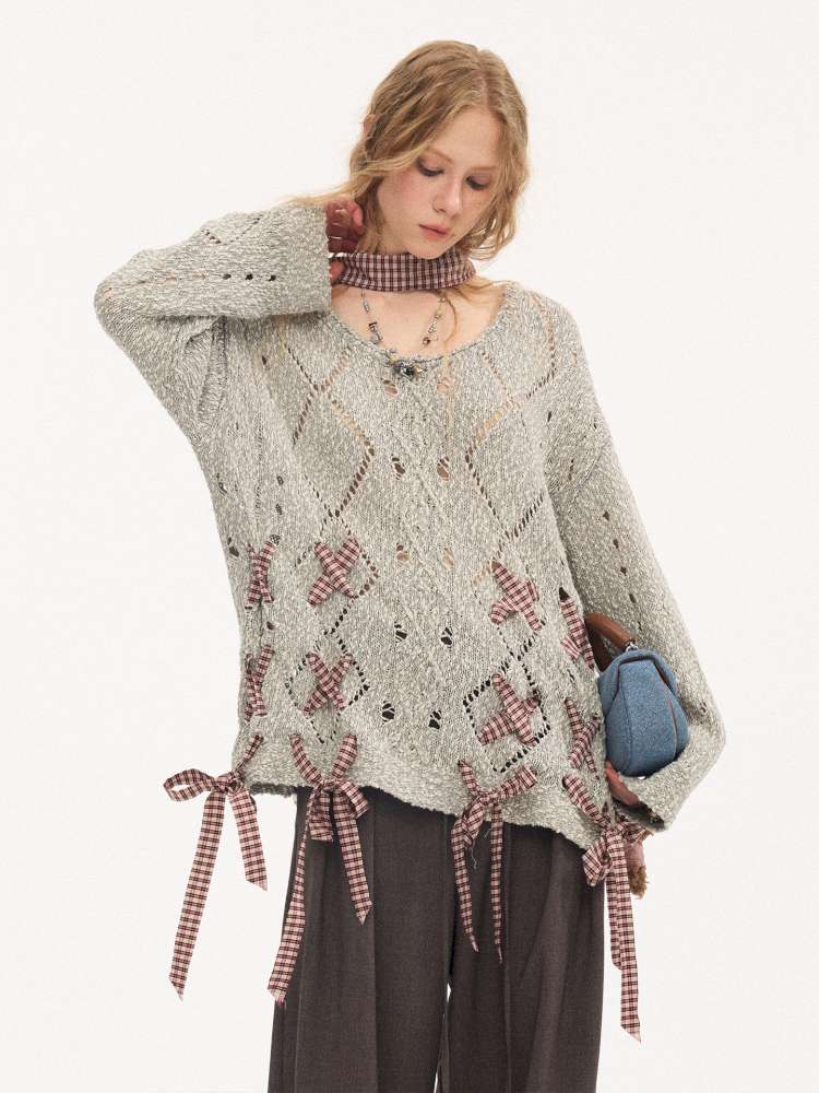 Strappy Rhombus Openwork Sweater【s0000015407】