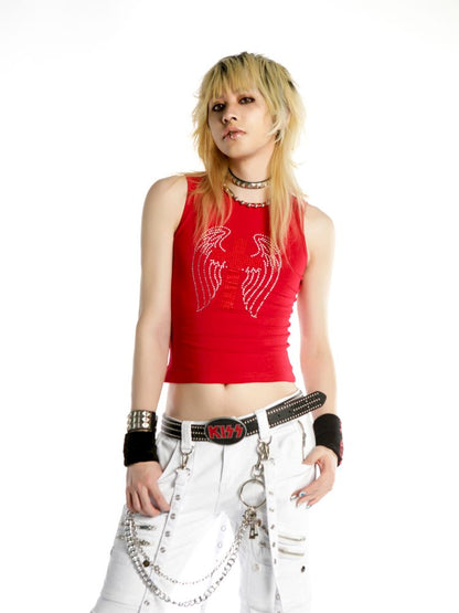 Cross Hot Rhinestone Short Slim Tank Top【s0000012455】