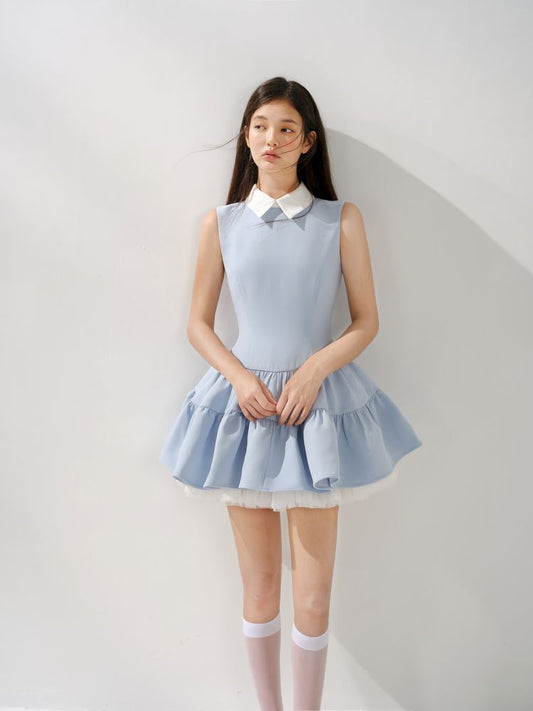 Glacier Blue Shirt Collar Vest Dress【s0000013248】