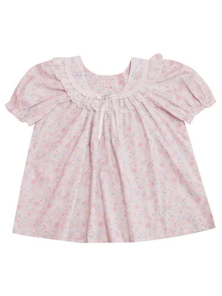 Rose pattern puff sleeve top【s0000012851】