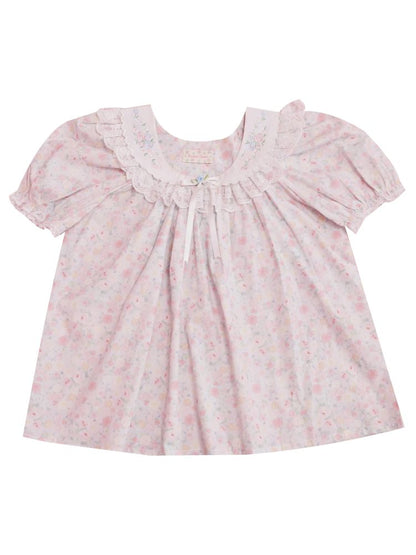 Rose pattern puff sleeve top【s0000012851】