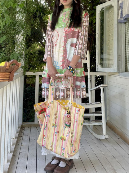 Color block print loose cake skirt【s0000012771】