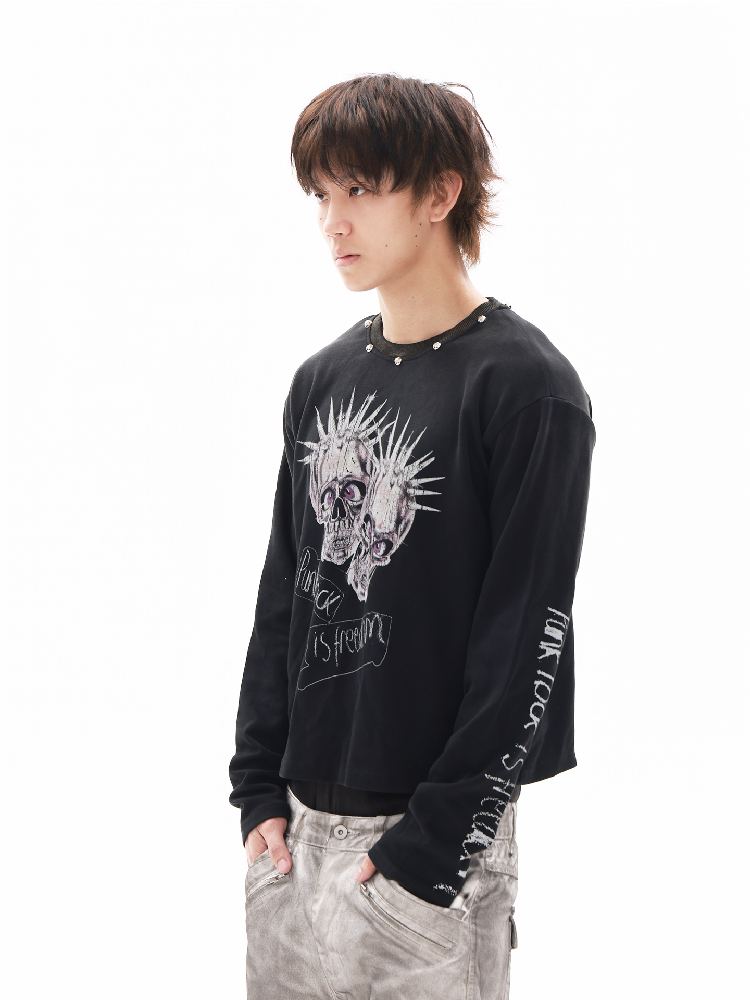 Rock Slogan Skull Sweatshirt【s0000018324】