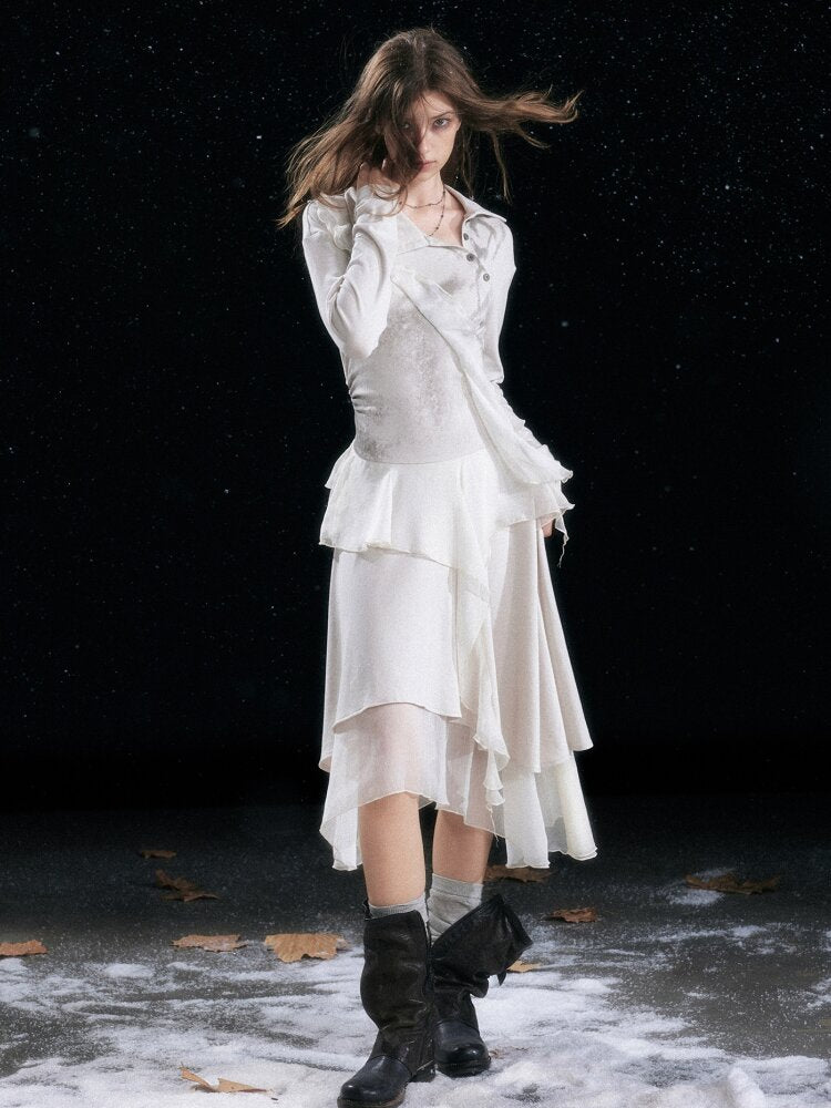 Smudged Print Ruffled Panel Dress【s0000015551】