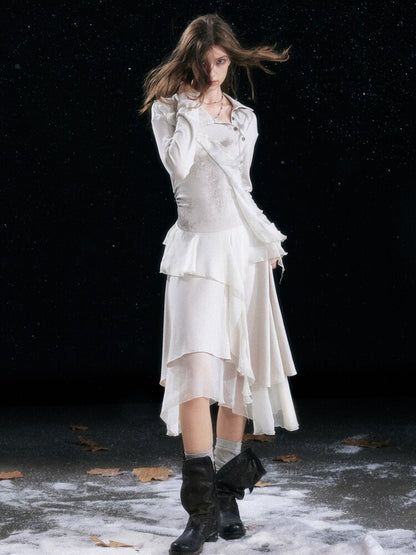 Smudged Print Ruffled Panel Dress【s0000015551】