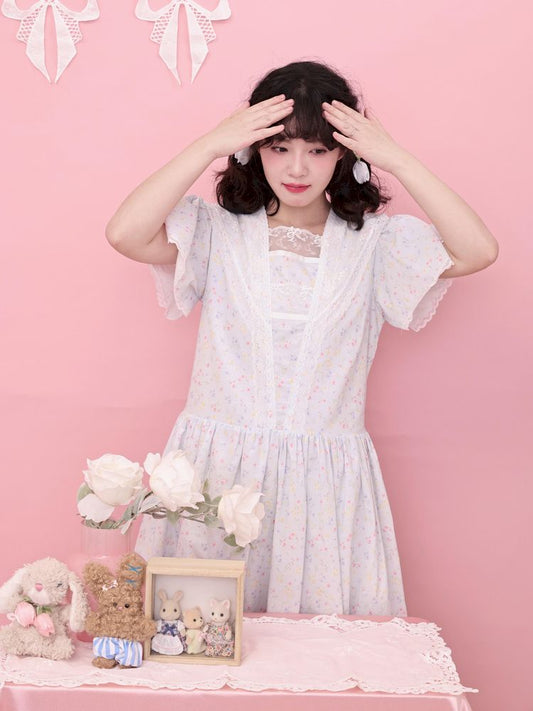 Lace Navy Neck Blue Dress【s0000013495】