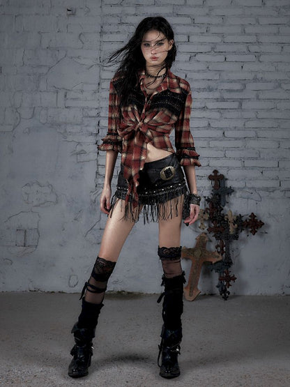 Flare Mid Sleeve Tie Short Blouse【s0000011820】