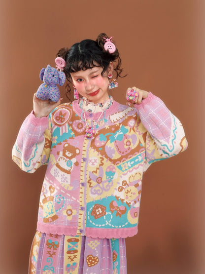 Pink Purple Patchwork Knit Jacket【s0000015585】