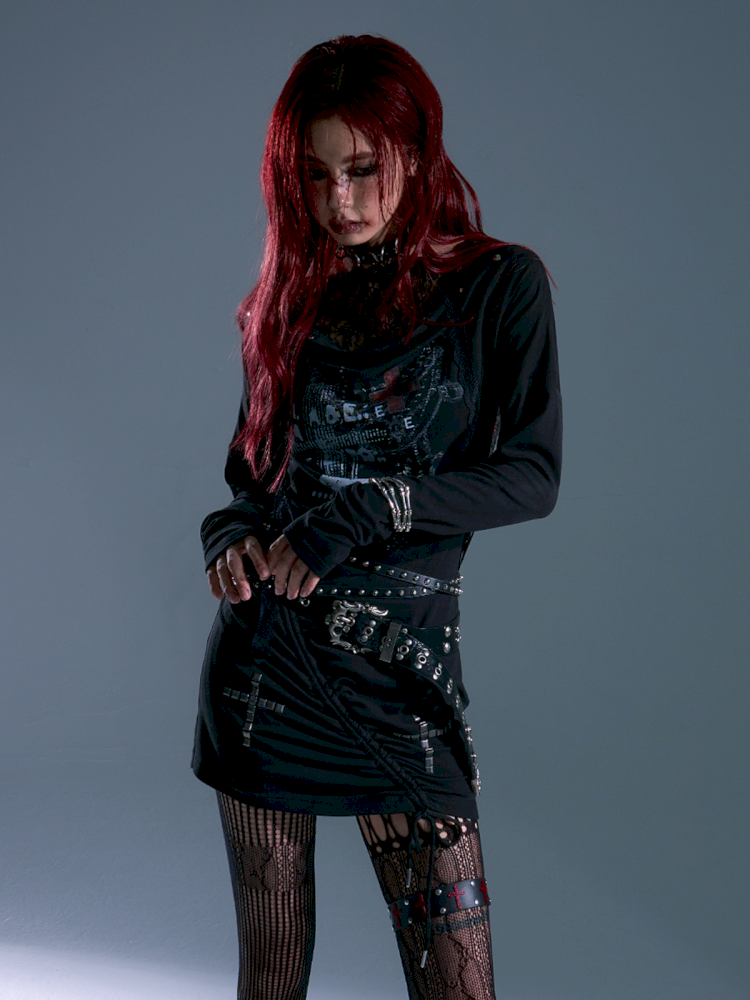 Printed Long Sleeve Knit Dress【s0000013690】