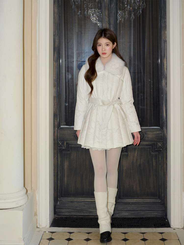 White Panelled Fur Rib Down Jacket【s0000015045】