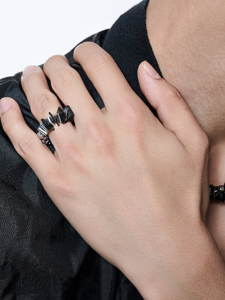 Black Gallstone Mecha Punk Ring【s0000018824】