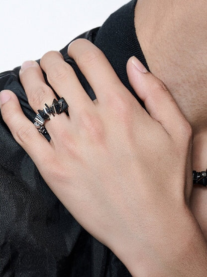 Black Gallstone Mecha Punk Ring【s0000018824】
