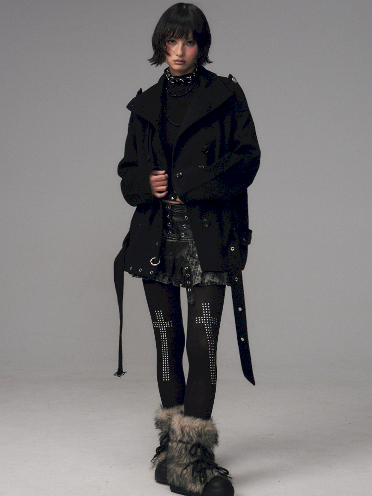 Dark Wool Double-Breasted Coat【s0000014451】