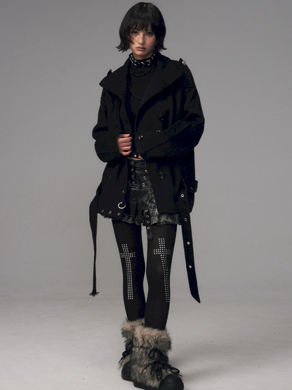 Dark Wool Double-Breasted Coat【s0000014451】