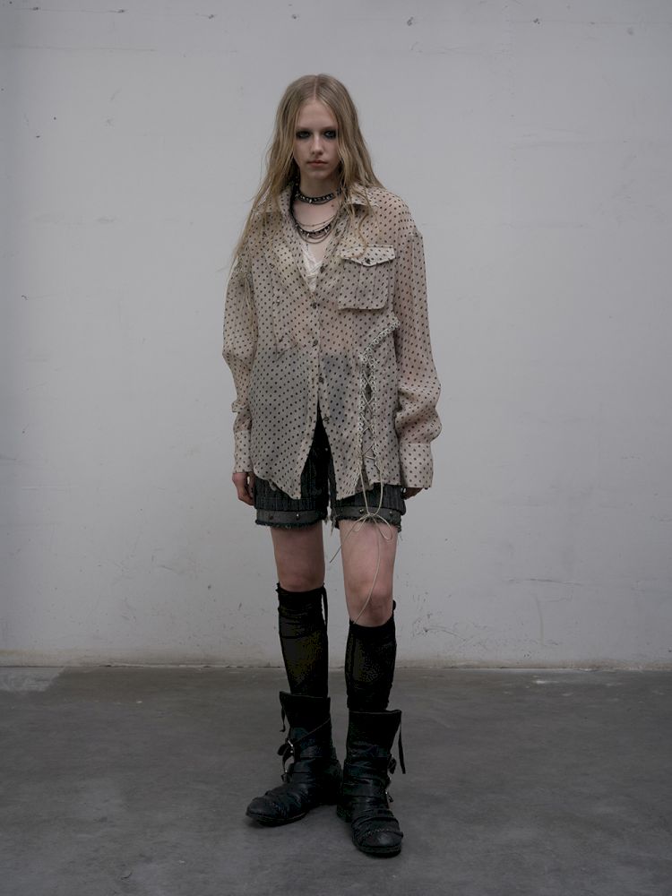 Polka dot plaid sun loose shirt【s0000012622】