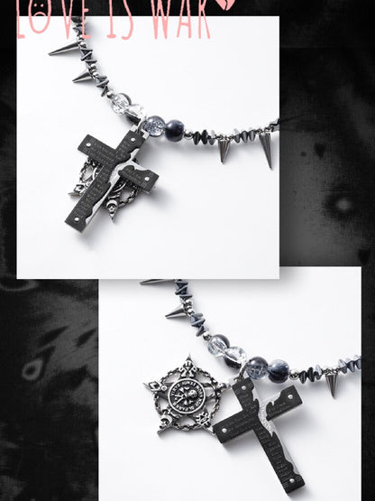 Black Magic Rivet Cross Heavy Necklace【s0000018971】