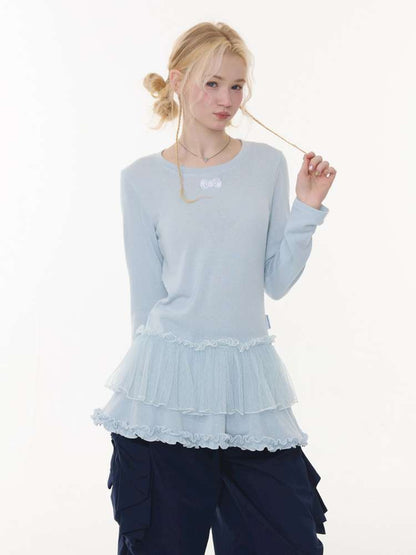 Lace Pleated Polka Dot Top【s0000015429】