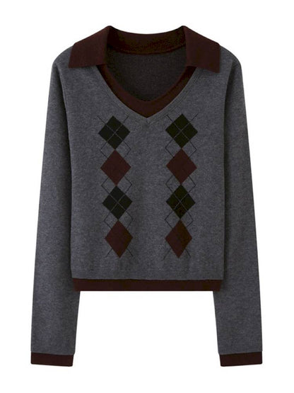 Contrast-Color Slim-Fit Pullover【s0000014405】