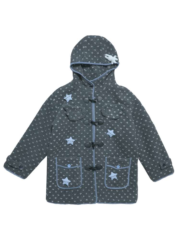 Old-fashioned Gray Horn Buckle Hooded Jacket【s0000014699】