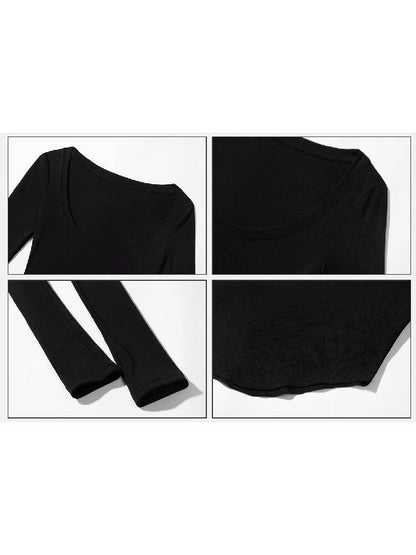 Black Lyocell Slim U-Neck Knit Top【s0000016249】