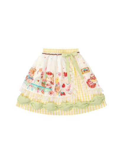 Apron Lace Plaid Vintage Half Skirt【s0000013348】