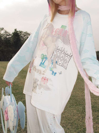 Horse Unicorn Raglan Sleeved Top【s0000015386】