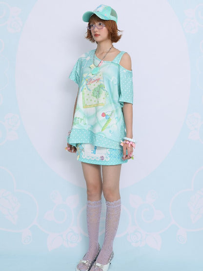 Lucky Clover Mint Shoulder T Shirt【s0000017454】