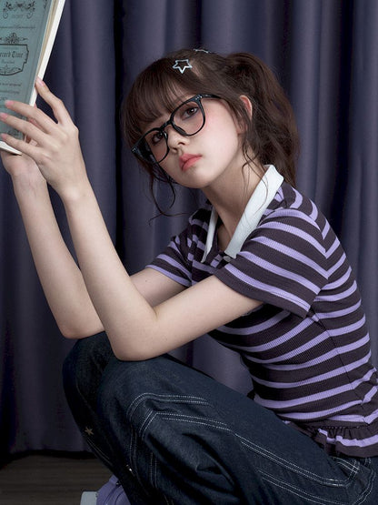 Stripe Short Sleeve Polo Top【s0000012075】