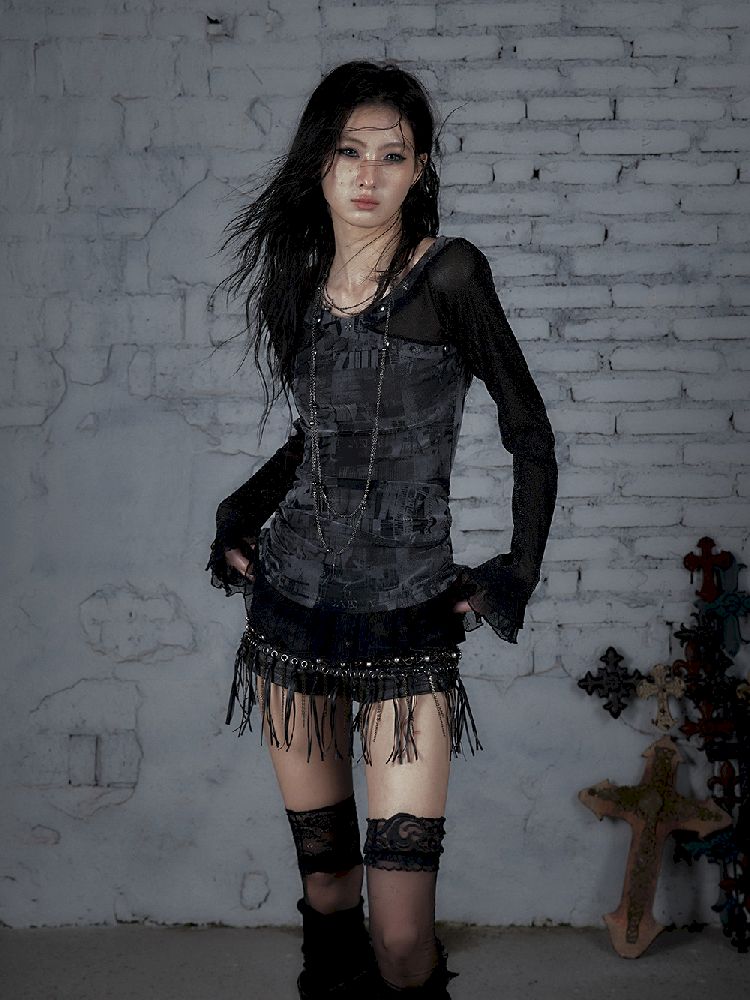 메쉬 스 플라이 싱 슬림 스트레치 긴 슬리브 티셔츠 [S0000011824]