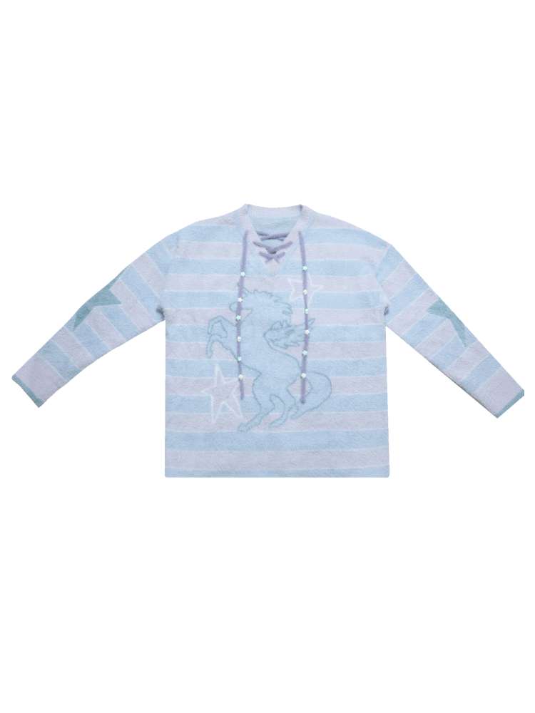 Dream Core Ghost Horse Knit V-Neck【s0000014687】